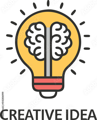 Creative idea in line icon, Creative brain light bulb logo vector illustration, Symbol of innovation, idea, mind, thinking, solution, education