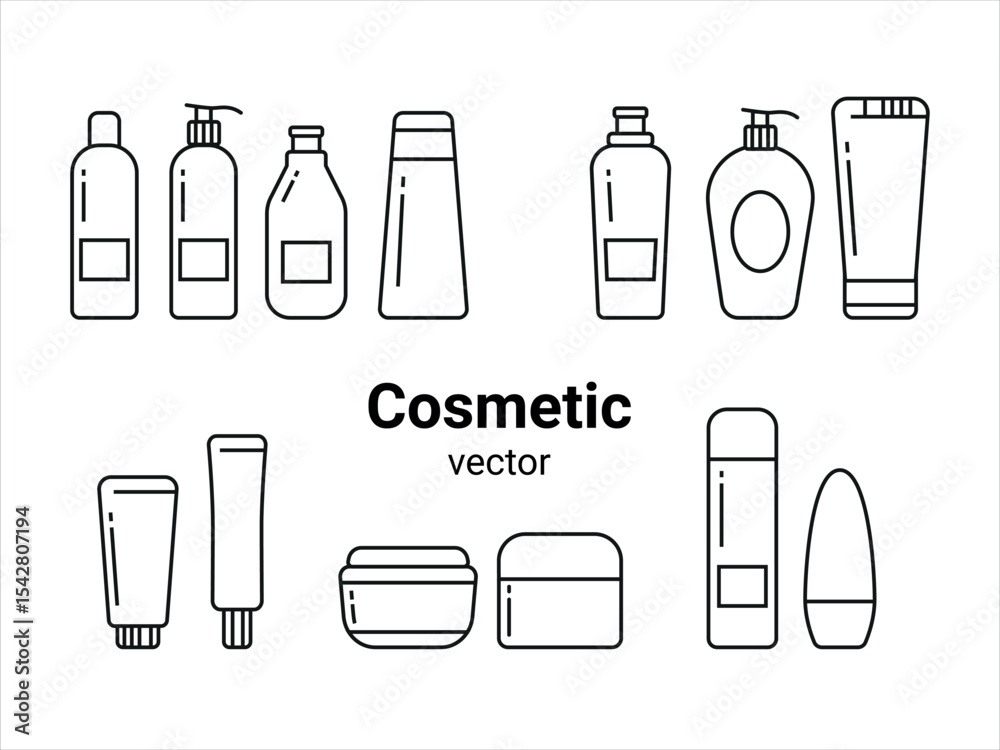 Fototapeta premium Collection of cosmetic icons. Icons set for beauty, makeup, lotions, shampoos, and creams.