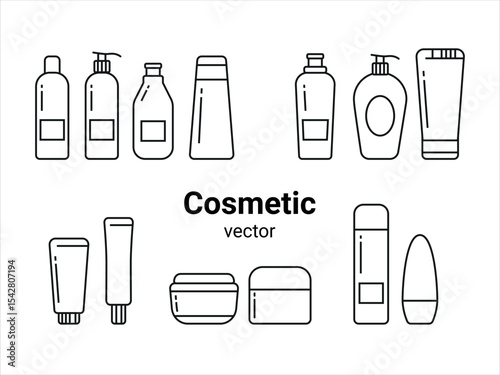 Collection of cosmetic icons. Icons set for beauty, makeup, lotions, shampoos, and creams.	
