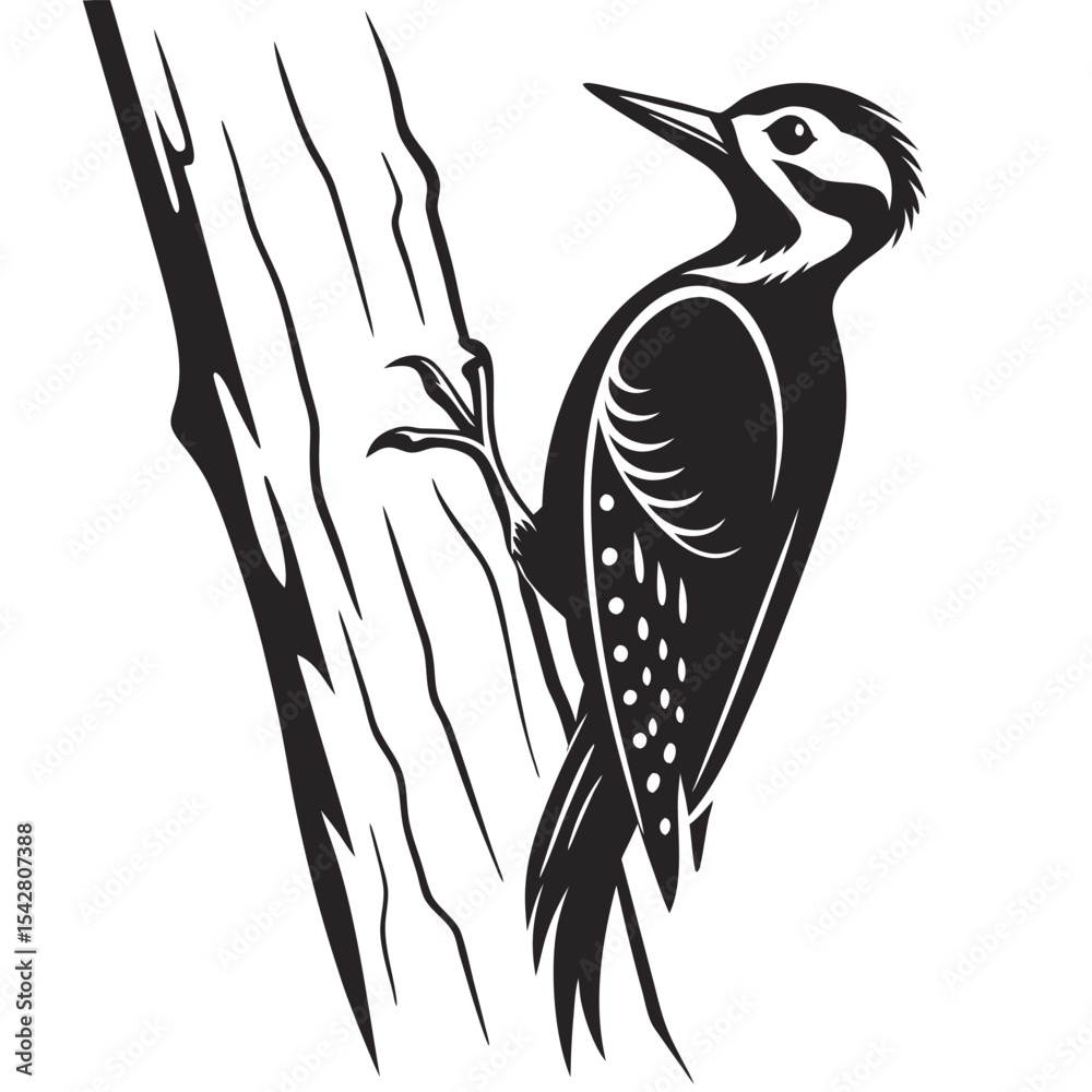 Obraz premium Woodpecker on tree trunk silhouette