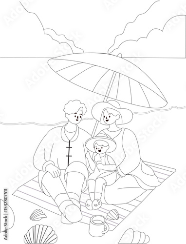 Beach Vacation Family Travel Line Art