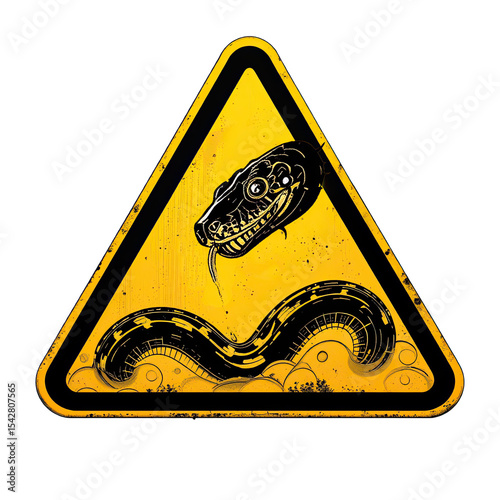 Warning sign with a snake illustration in black and yellow colors for safety concept