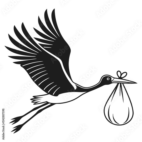Stork delivering baby bundle silhouette