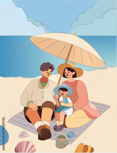 Happy Family on Beach Vacation Summer Travel