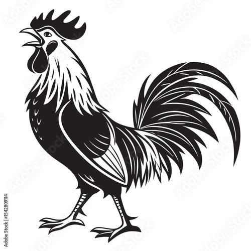 Crowing rooster silhouette illustration