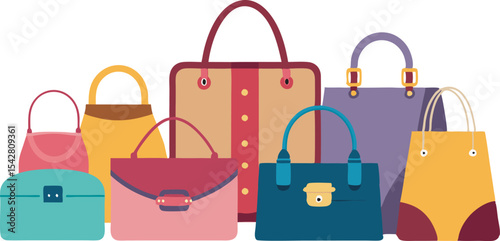 A vibrant collection of stylish handbags and fashion accessories in diverse designs and sizes, perfect for every fashion enthusiast.