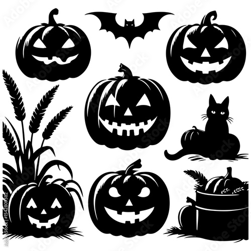 halloween pumpkins set vector silhouette 