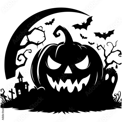 halloween pumpkin with bats vector silhouette 