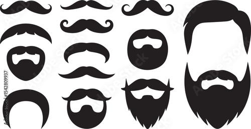 beard and mustache silhouette collection of facial hair styles for hipster barber grooming vector design
