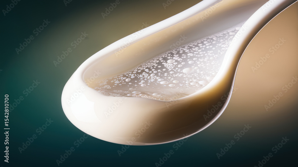 Fototapeta premium Macro view of milk or cream forming bubbles in a porcelain tear shaped vessel