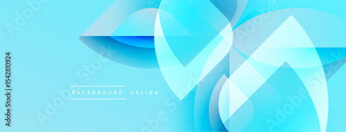 Abstract blue background. Smooth shapes overlap creating dynamic visual effect. Light gradients enhance modern design aesthetic.