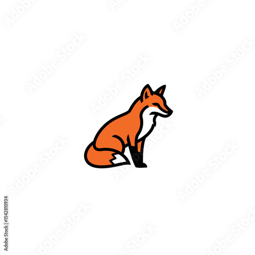 Orange fox sitting in a minimalist style, vector illustration. Types of animals, logo. Zoo and wildlife concept