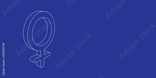 The outline of a large venus symbol made of white lines on the left. 3D view of the object in perspective. Vector illustration on indigo background