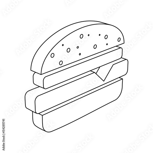 The outline of a large hamburger symbol is made with black lines. 3D view of the object in perspective. Vector illustration on white background