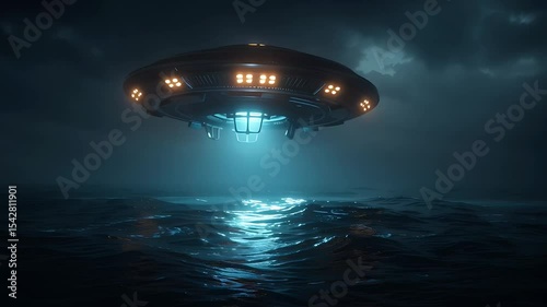 Mysterious UFO hovering over ocean at night