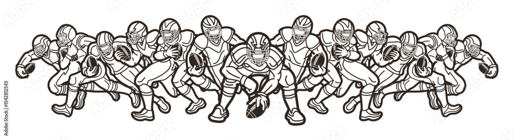 Fototapeta premium American Football Players Cartoon Outline Mix Action Sport Team Graphic Vector