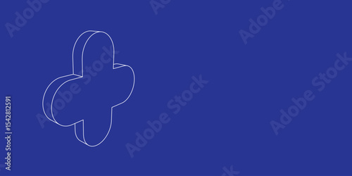 The outline of a large quatrefoil symbol made of white lines on the left. 3D view of the object in perspective. Vector illustration on indigo background