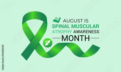 Spinal Muscular Atrophy Awareness Month is Stand Strong for SMA This August banner background design. A concept for healthcare and medicine.  Realistic Ribbon. That s rare neuromuscular disease.