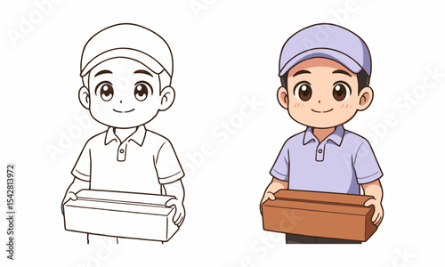 man with carton box packages coloring page for kids