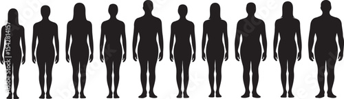 Silhouette of People with Different Body Types on a Plain Background