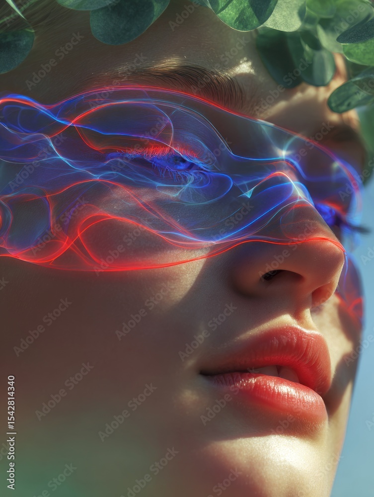 Fototapeta premium Woman with abstract face overlay