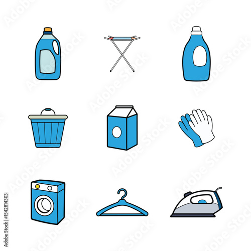 Vector art of laundry and cleaning supplies isolated on white background