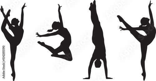Gymnastics Poses Vector Art Set of Dynamic Silhouettes in Motion