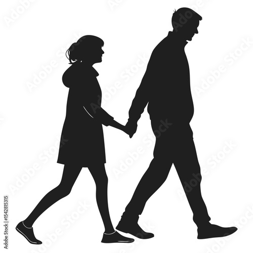 silhouette walking couple on white background 