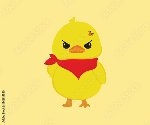 Angry Little Yellow Duckling Vector Illustration