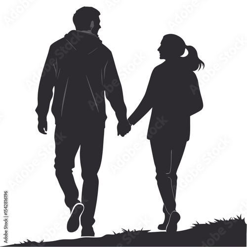 silhouette walking couple on white background 