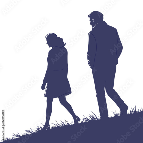 silhouette walking couple on white background 