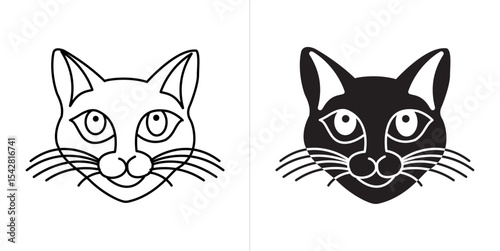 Cat face line and solid web icon set. Vector illustration