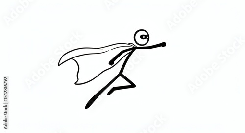 Simple Stick Figure Superhero Illustration Running and Leaping Action Pose