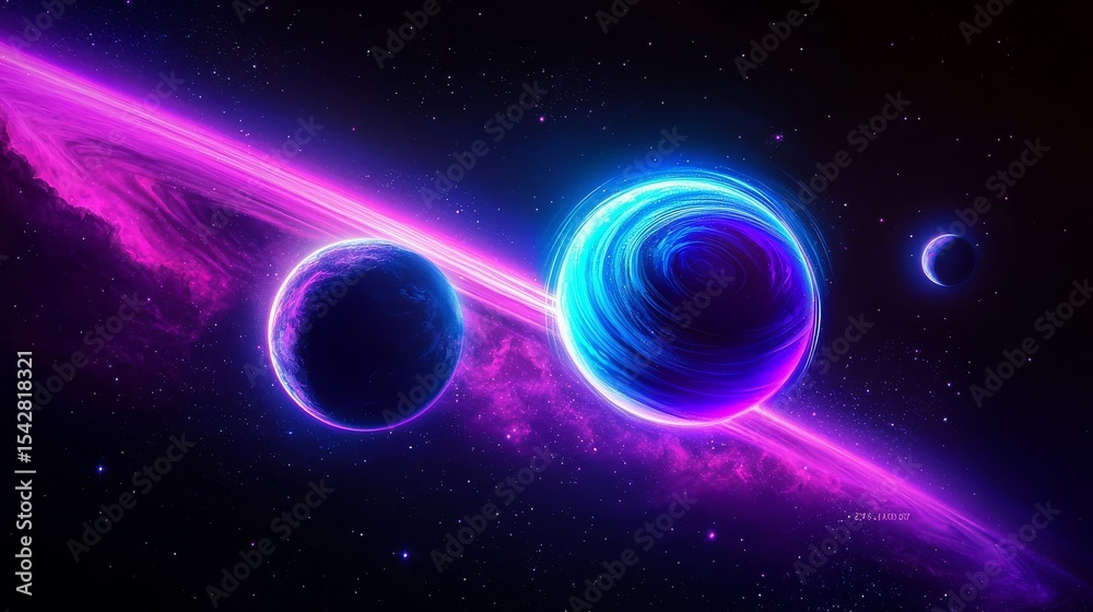 Fototapeta premium Celestial wonders: planets orbiting a spiraling galaxy.