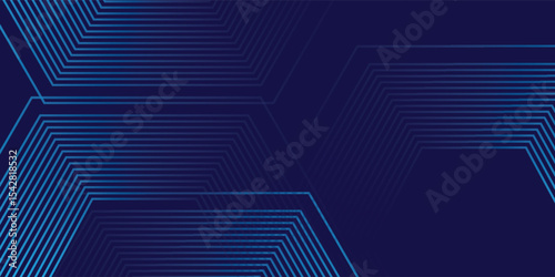 Dark blue background with hexagon geometric lines pattern. Abstract shiny hexagon lines. Futuristic technology concept. vector illustration