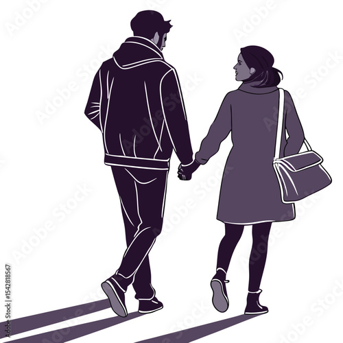 silhouette walking couple on white background 