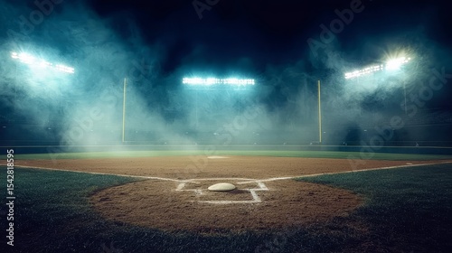Tranquility envelops the baseball field after sunset.