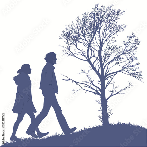 silhouette walking couple on white background 