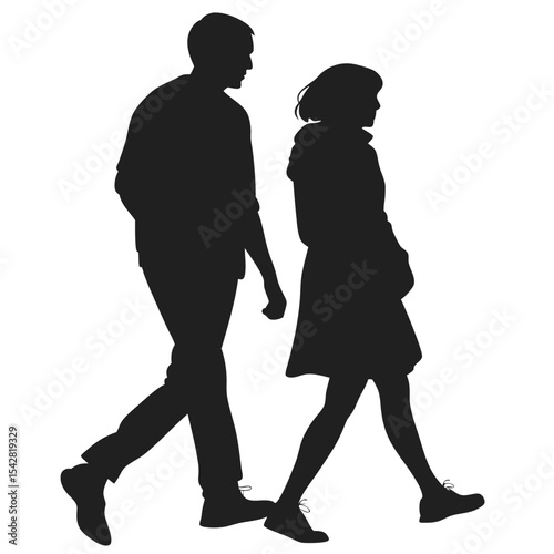 silhouette walking couple on white background 