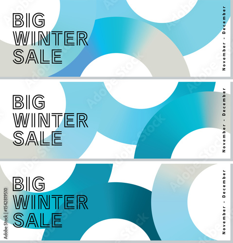 A winter advertising banner in snow and cold colors, Big Winter Sale. / 雪と寒色の冬の広告バナー ビッグウインターセール