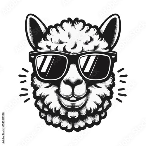 Alpaca sunglasses engrave illustration logo icon design