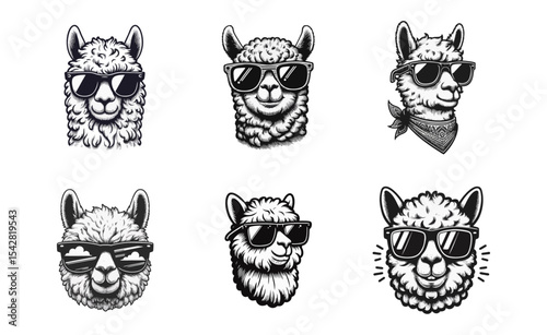 Alpaca sunglasses engrave illustration logo icon design