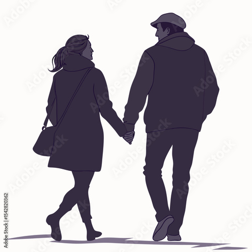 silhouette walking couple on white background 