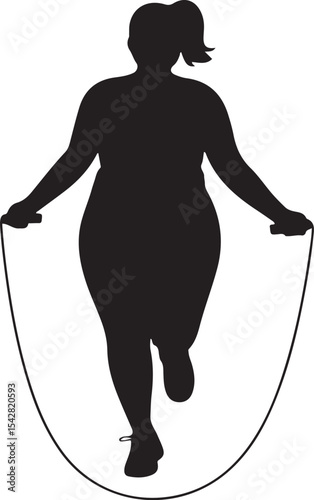 Energetic woman silhouette jump rope action set of females skipping ropes vector clipart
