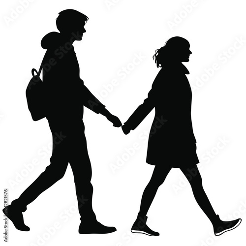 silhouette walking couple on white background 