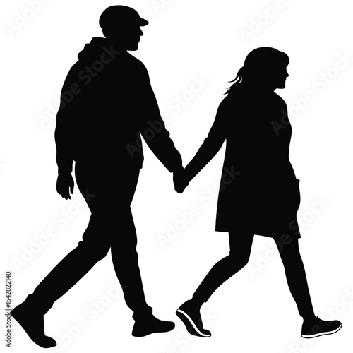 silhouette walking couple on white background 