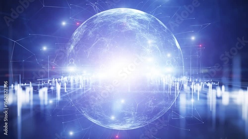 Bright glowing copy space sphere with people icons loop animation.