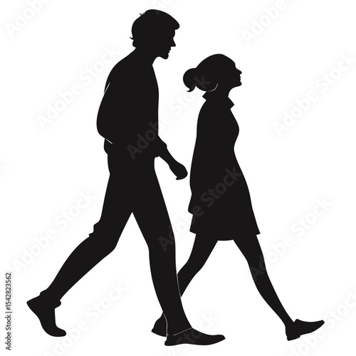 silhouette walking couple on white background 
