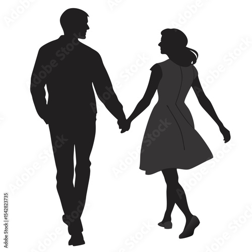 silhouette walking couple on white background 