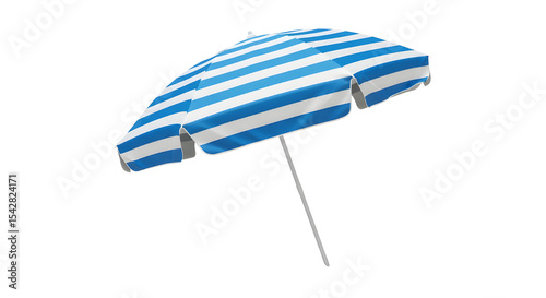 Striped Blue and White Beach Umbrella Side View PNG